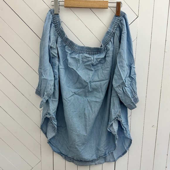 Chambray Off the Shoulder Oversized Tunic - Picture 1 of 4